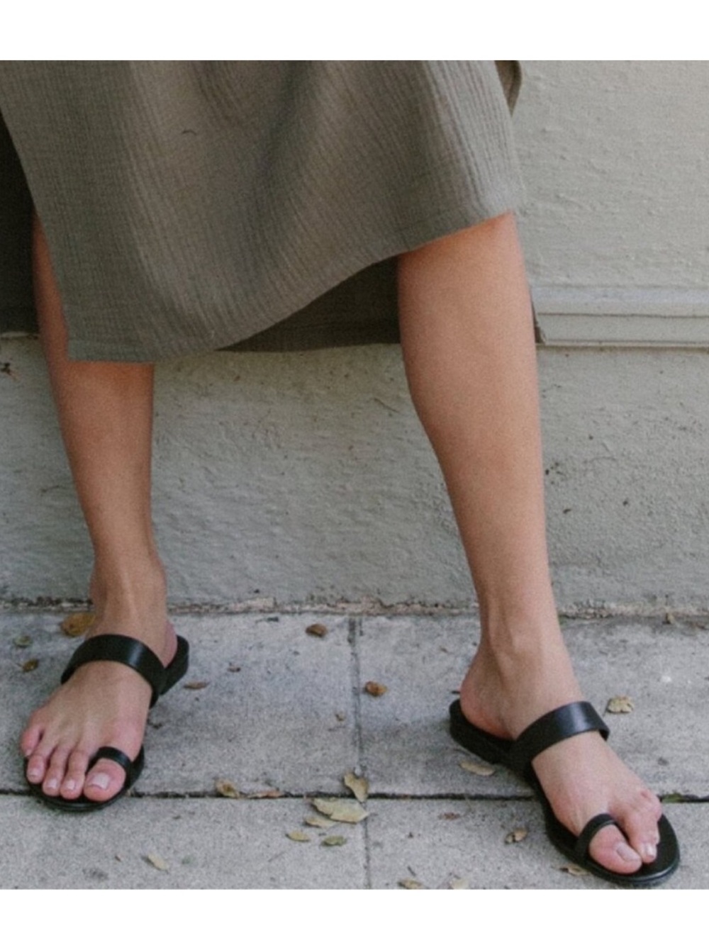 Jenni Kayne The Leather‎ Strap Sandals Toe Post Flats Black Women's 39 US 9